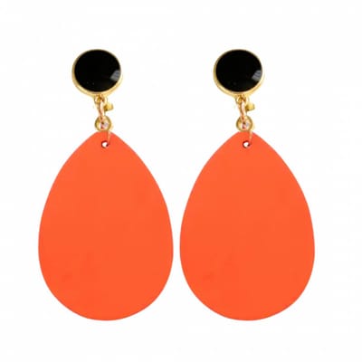 Clip oorbellen- oranje- hout- zwart- geen gaatje- Charme Bijoux