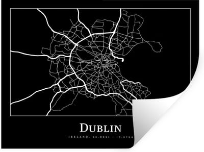 Muurstickers - Sticker Folie - Stadskaart - Dublin - Kaart - Plattegrond - 40x30 cm - Plakfolie - Muurstickers Kinderkamer - Zelfklevend Behang - Zelfklevend behangpapier - Stickerfolie