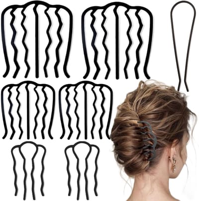 7 stuks - Metalen kam-haarklemmen - Tandklemmen - U-vormige kam - Voor opgestoken kapsels - Voor dik kamhaar - Zwart
