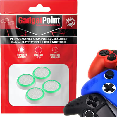 Gadgetpoint - Thumb Grips voor PlayStation, PS5, Xbox X/S, One & Switch Pro Controller - Gaming Thumbgrips - Performance Anti-Slip Thumbsticks - Bescherming Accessoires - Wit met Groen