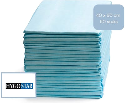 Hygostar Wegwerp Incontinentie Onderleggers – 40x60 cm – 50 stuks – Matrasbeschermer – Bed Onderleggers – Absorberende Bedbescherming
