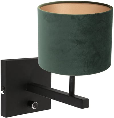 Zwarte wandlamp Stang 8174ZW met schakelaar, groene velours stof kap, metaal en textiel, Steinhauer - Modern design voor binnen gebruik