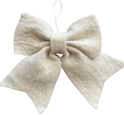 Luna-Leena grote strik voor in kerstboom - off white met subtiel glitter - wol vilt - L19x27cm - hand gemaakt in Nepal - feestelijk kerststrik - kerstboomhanger - kerstdecoratie - large bow tree - hangdecoratie strik