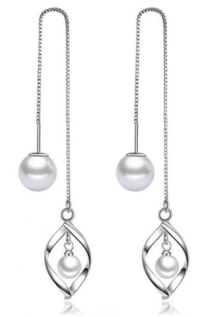 Oorbellen -Elona-Lang-Synthetische-Parel-Zilver-Doorsteek