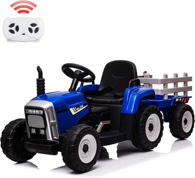 HOERFURIY-Elektrische kinderauto-Elektrische tractor voor kinderen, 12V elektrisch voertuig met 6 banden, 2,4G-afstandsbediening, 3-8 km/u voor kinderen vanaf 3 jaar, BLAUW