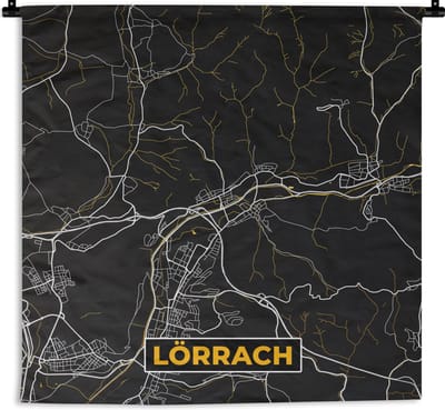 Wandkleed - Wanddoek - Stadskaart – Kaart – Lörrach – Gold – Duitsland – Plattegrond - 180x180 cm - Wandtapijt
