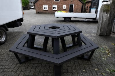 Rockwood® Picknicktafel Zwaar Kunststof Rond Zeshoekig - Ural Black 2.50m