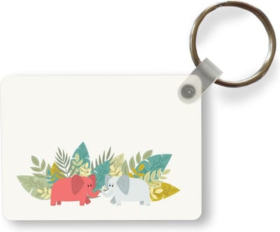 Sleutelhanger - Illustratie van twee olifanten in pastelkleuren - Uitdeelcadeautjes - Plastic