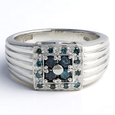 Cavill - Zilveren Herenring - 925 Sterling Zilver Platina Geplateerd - 4 Fancy Diamanten en 12 Pavé Ronde Briljant Diamanten - Luxe Elegante Ringen