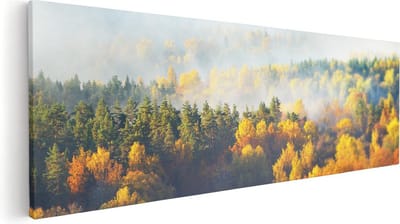 Artaza Canvas Schilderij Bos - 60x20 cm - Wanddecoratie Herfst - Muurdecoratie Bomen - Kamer Accessoires Landschap