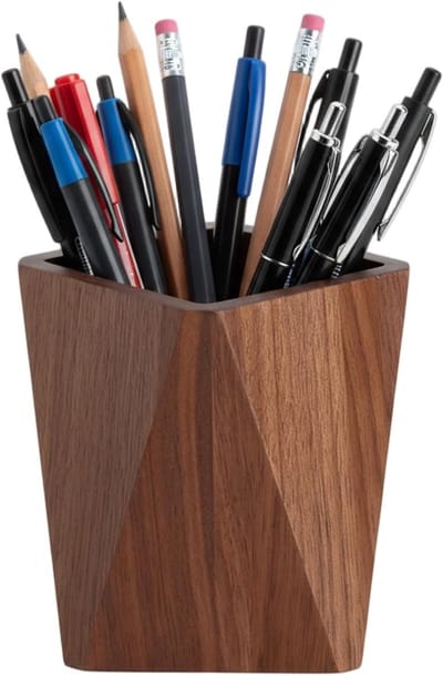 Handgemaakte Houten Pennenhouder voor Bureau, Vierkante Pot voor Potloden, Desk Organizer voor Kantoor en Make-upkwasten, Duurzaam en Stijlvol