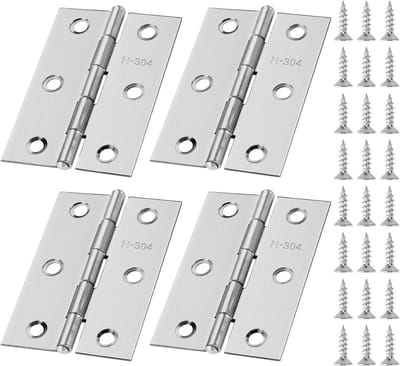 SnelShoppen - Set van 4 Vouwscharnieren 75 x 50 x 1 mm, RVS, Opvouwbaar, 270° Scharnierband, Inclusief 48 Schroeven, Voor Deuren en Meubels