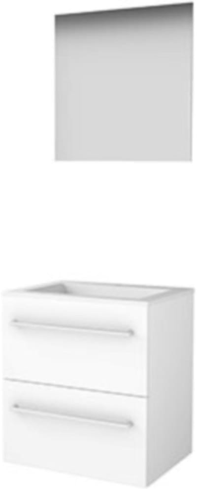 Basic-Line Ultimate 46 Badkamermeubelset - 60 x 46 cm - Met Grepen - 2 Lades - Acryl Wastafel - 1 Kraangat - Spiegel met Indirecte LED Verlichting - Ice White