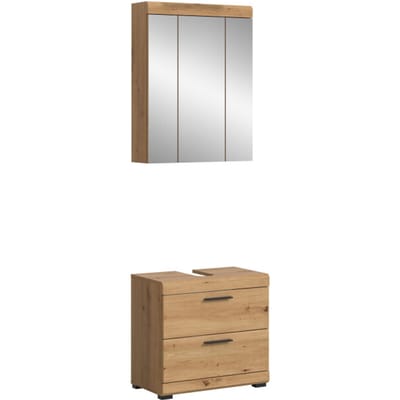 Moderne Badcombinatie Zwart - Spiegelkast en Wastafel - Compacte Badkameroplossing - 60x191x34cm
