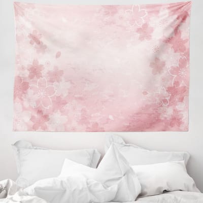 ABAKUHAUS Natuurtapijt en sprei, kersenbloesem bloemenkunst, 150 x 110 cm, roze
