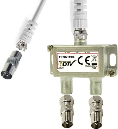 TV Antenne Splitter - Signaal Verdeler - Signaal Verdelen - Met Adapters - Zilver