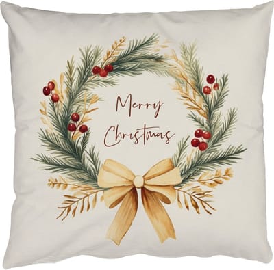 Sierkussens - Kussentjes Woonkamer - 50x50 cm - Kerstkrans - Kerst - Goud - Beige - Kerstdecoratie voor binnen - Kerstversiering woonkamer decoratie - Kerstmis versiering in huis - Christmas decorations - Kerstaccessoires