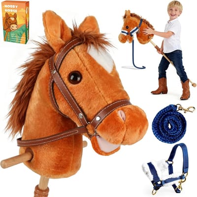 Hobbypaard met wielen - Stokpaard pony - Actief spel - Zachte manen - 43 cm - Bruin