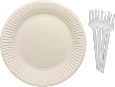 Herbruikbare Set – Bord 18 cm + Snackvork – 14 cm – 100 Sets – PS