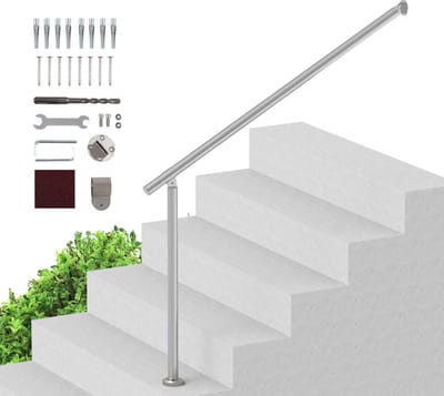 Leuningen voor Buitentrappen, Terrasleuning 120 cm, Wand- en Vloerleuningen met Montageset voor Senioren, Robuuste Veranda- en Terrasleuningset, Zilver