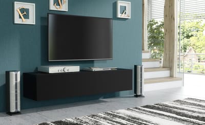 Pro-meubels - Hangend Tv meubel Tunis - Mat zwart - 150cm - Tv kast - Televisiemeubel