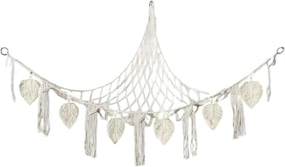 Hangmat voor knuffels - Speelgoed net - Opruimen kinderkamer - Decoratief macramé design - 140x110 cm - Wit