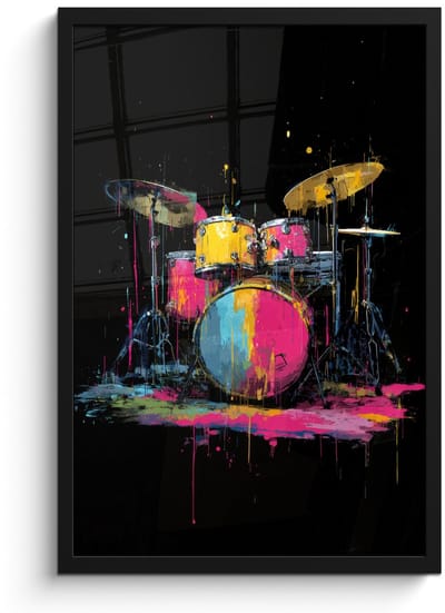 Poster in lijst - Fotolijst 40x60 cm - Posters - Drumstel - Kleurrijk - Verf - Levendig - Posterlijst zwart - Decoratie - Wanddecoratie woonkamer - Muurdecoratie slaapkamer