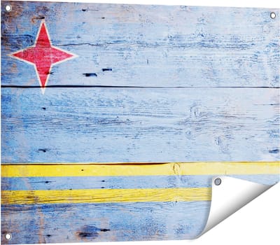 Gards Tuinposter Aruba Vlag op Hout - 80x60 cm - Tuindoek - Tuindecoratie - Wanddecoratie buiten - Tuinschilderij