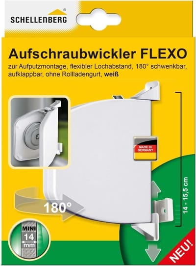 Schellenberg 50153 Opbouwoproller Flexo, opvouwbaar en in hoogte verstelbaar, 180° draaibaar, MINI-bandsysteem, gatenafstand 14-15,5 cm (verstelbaar), wit