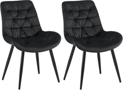 CLP Rossford Set van 2 eetkamerstoelen - klassiek - met rugleuning - velvet - fluweel - Fluweel/zwart