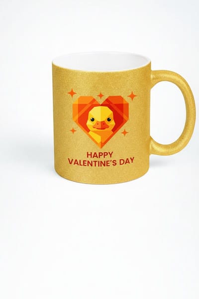 Glitter Gouden Valentijn Mok met Lieve Eend in Hart | Happy Valentine's Day Cadeau Beker