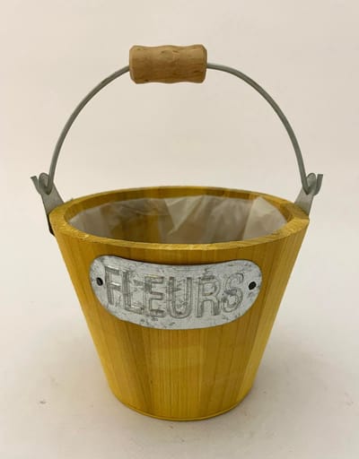 Bloempot emmertje hout geel 10x13cm