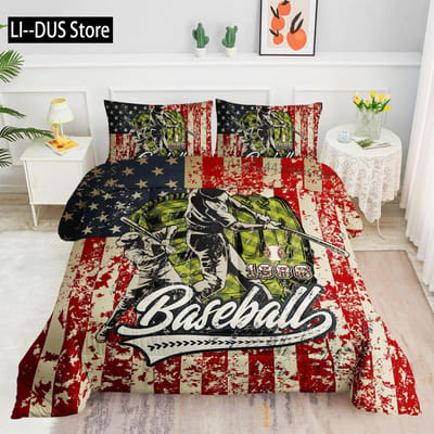 Amerikaanse Vlag Beddengoed Set Honkbal Sport Dekbed Set 3 Delen voor Kinderen Tieners Volwassenen Kamer Decor Dekbedovertrek met 2 Kussenslopen US Twin(172*218cm)3pcs