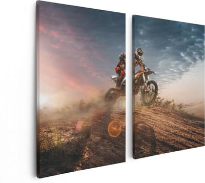 Artaza Canvas Schilderij Tweeluik Motorcross Op Een Heuvel Bij Zonsondergang - 80x60 - Foto Op Canvas - Canvas Print