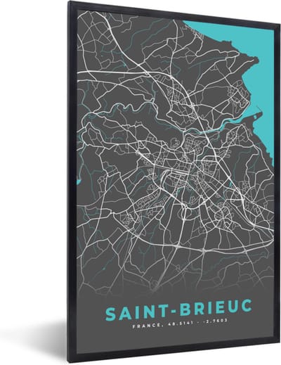 Fotolijst incl. Poster - Saint-Brieuc - Stadskaart - Plattegrond - Kaart - Frankrijk - 40x60 cm - Posterlijst