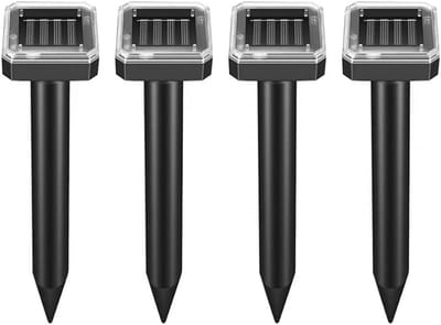 4x Mollenverjager op zonne-energie - ultrasonische mollenverjager, mollenverjager, waterdichte mollenbestrijding, woelmuisverjager voor de tuin-BLACK