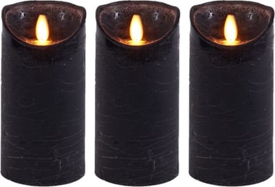 Anna's Collection Led kaars/stompkaars - 3x - zwart - H15 x D7,5 cm - wax - bewegende vlam