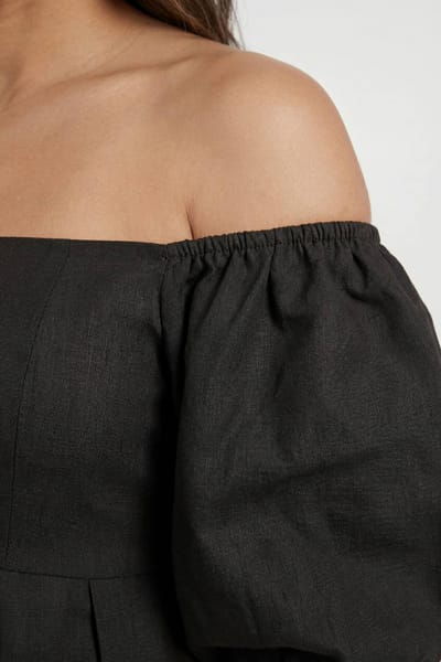 boohoo Dames Zwangerschaps Linnen Pofmouw Bardot Maxi Jurk | Zwart | Maat: 36
