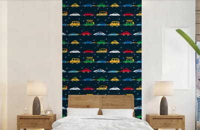 Behang - Fotobehang Patronen - Auto - Ruimte - Kind - Jongens - Kinderen - Kids - Breedte 120 cm x hoogte 240 cm