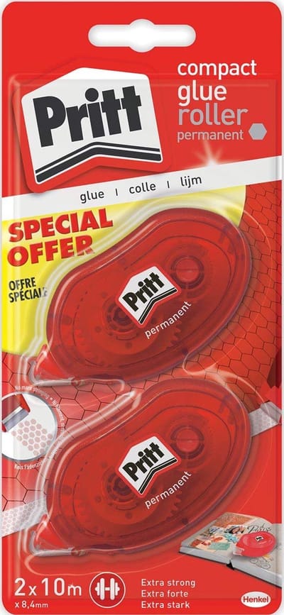 Lijmroller Compact - Plakroller Permanent - Papier Bevestigen - Snelle Applicatie - 2 Stuks