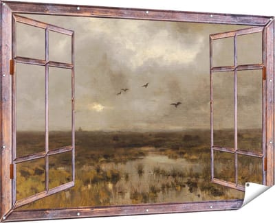 Gards Tuinposter Doorkijk Het Moeras - Anton Mauve - 180x120 cm - Tuindoek - Tuindecoratie - Wanddecoratie buiten - Tuinschilderij