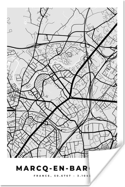 Poster Plattegrond – Marcq-en-Barœul – Stadskaart – Kaart – Frankrijk - 120x180 cm XXL