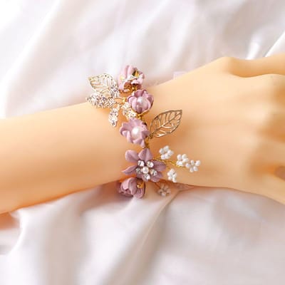 Mode Parel Strass Polsbloem Exquise Polsbloem Meisje Bruidsmeisje Bruids Bruiloft Vetersluiting Polsbloem Gala Armband
