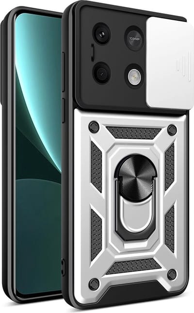 MobyDefend Hoesje - Geschikt voor Xiaomi Redmi Note 13 5G - Pantsercase Met Draaibare Ring - Zilvergrijs