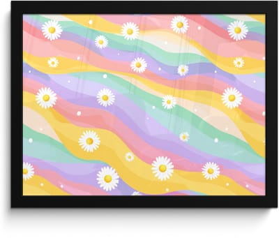 Poster in lijst - Fotolijst 40x30 cm - Posters - Madeliefjes - Kleurrijk - Pastel - Vrolijk - Posterlijst zwart - Decoratie - Wanddecoratie woonkamer - Muurdecoratie slaapkamer