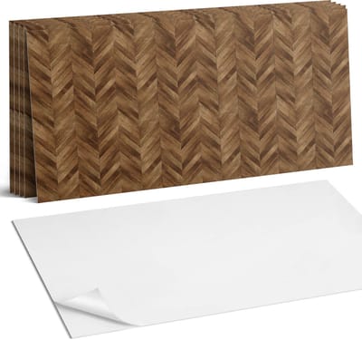 Coloray Plaktegels - Visgraatpatroon Wandtegel Zelfklevend - 60 cm x 30 cm - Bruin Plaktegels - 6 stuks - Rechthoek PVC Tegels - Plaktegels Keuken - Zelfklevende Vloertegels Badkamer - Vinyl Tegels Zelfklevend - Zelfklevende Wandtegels