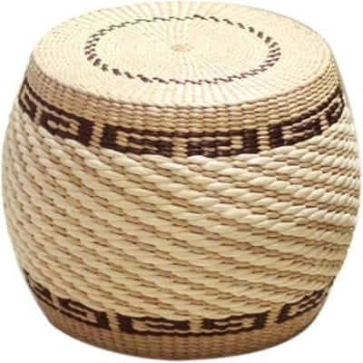 Gestoffeerde voetenbank - Ronde trommelkruk - Woonkamer decoratie - Handgeweven natuurlijke vezel - 30x30x30 cm - Natuurlijk