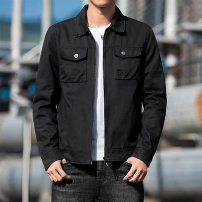 Nieuwe Herfstjas Heren Trendy Lente en Herfst Tooling Jas Heren Puur Katoen Kraag Trendy Casual Herfst Top XXL black