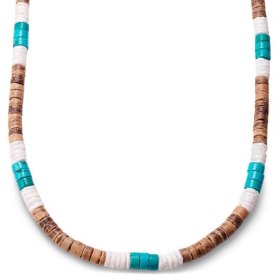 Surfer ketting met kokosnoot, schelp en turkoois