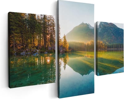 Artaza Canvas Schilderij Drieluik Zonsopgang Bij Het Meer In De Herfst - 90x60 - Foto Op Canvas - Canvas Print